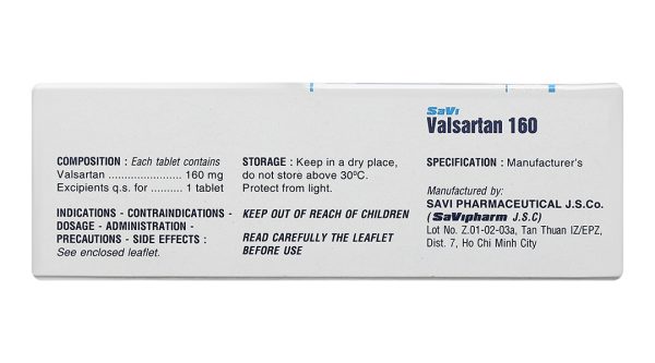 Savi Valsartan 160 trị tăng huyết áp, suy tim (3 vỉ x 10 viên)