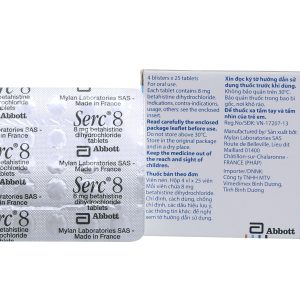 Serc 8mg trị chóng mặt tiền đình (4 vỉ x 25 viên)