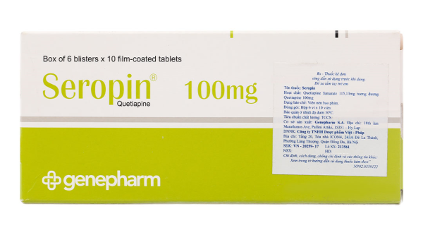 Seropin 100mg trị tâm thần phân liệt, rối loạn lưỡng cực (6 vỉ x 10 viên)