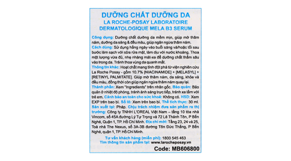 Serum La Roche Posay Mela B3 dưỡng sáng da, mờ thâm nám chai 30ml