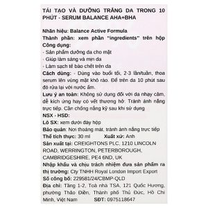 Serum Balance Active Formula AHA + BHA tẩy tế bào chết, làm sáng và mịn da chai 30ml
