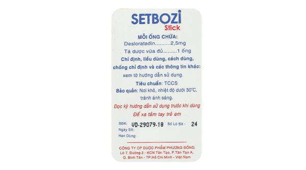Dung dịch uống Setbozi Stick 2.5mg/5ml giảm viêm mũi dị ứng (20 ống x 5ml)