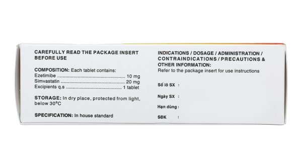 Silvasten 20/10mg trị rối loạn mỡ máu (4 vỉ x 7 viên)