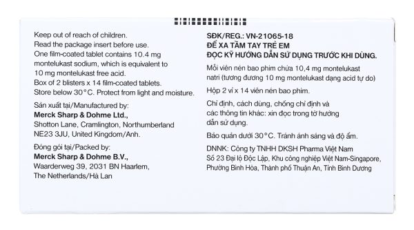 Singulair 10mg dự phòng, trị hen phế quản mạn tính (2 vỉ x 14 viên)