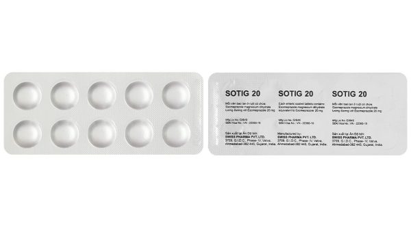 Sotig-20 trị trào ngược dạ dày, thực quản (3 vỉ x 10 viên)