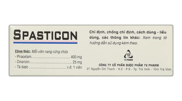 Spasticon điều trị bệnh não do chấn thương, đau nửa đầu (6 vỉ x 10 viên)