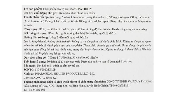 Pharmekal Spathion White Skin làm trắng da, giảm nám lọ 30 viên