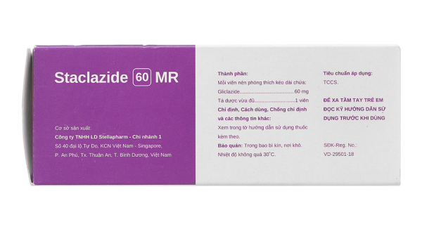 Staclazide 60 MR trị đái tháo đường tuýp 2 không phụ thuộc insulin (6 vỉ x 10 viên)