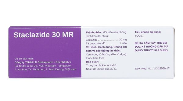 Staclazide 30 MR trị đái tháo đường tuýp 2 không phụ thuộc insulin (3 vỉ x 10 viên)