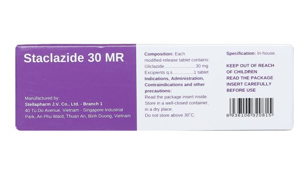 Staclazide 30 MR trị đái tháo đường tuýp 2 không phụ thuộc insulin (3 vỉ x 10 viên)