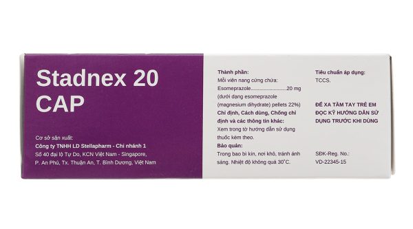 Stadnex 20 Cap trị trào ngược dạ dày, thực quản (4 vỉ x 7 viên)