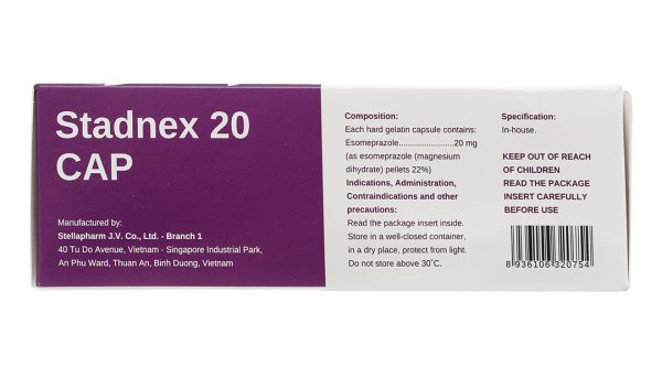 Stadnex 20 Cap trị trào ngược dạ dày, thực quản (4 vỉ x 7 viên)