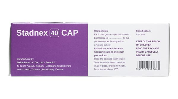 Stadnex 40 Cap trị trào ngược dạ dày, thực quản (4 vỉ x 7 viên)