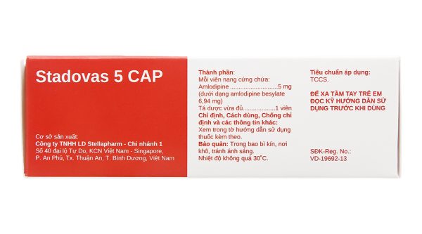 Stadovas 5 Cap trị tăng huyết áp, đau thắt ngực (3 vỉ x 10 viên)