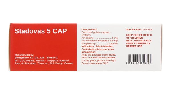 Stadovas 5 Cap trị tăng huyết áp, đau thắt ngực (3 vỉ x 10 viên)