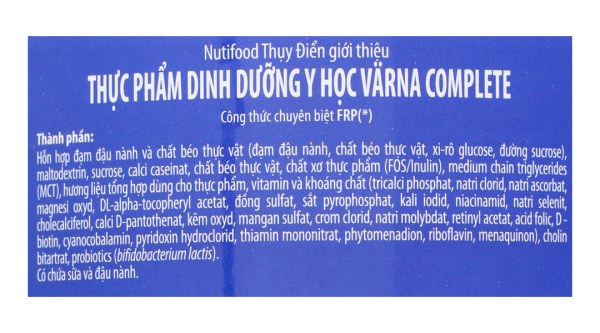 Sữa bột Nutifood Varna Complete phục hồi sức khỏe cho người ốm, bệnh (850g)