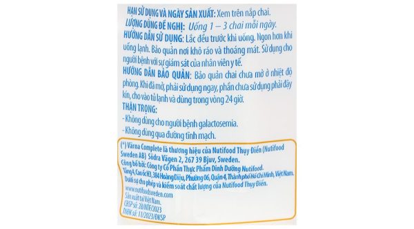 Sữa bột pha sẵn Nutifood Varna Complete giúp bổ sung dinh dưỡng (6 chai x 237ml)