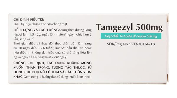 Tamgezyl 500mg trị triệu chứng các cơn chóng mặt (2 vỉ x 10 viên)