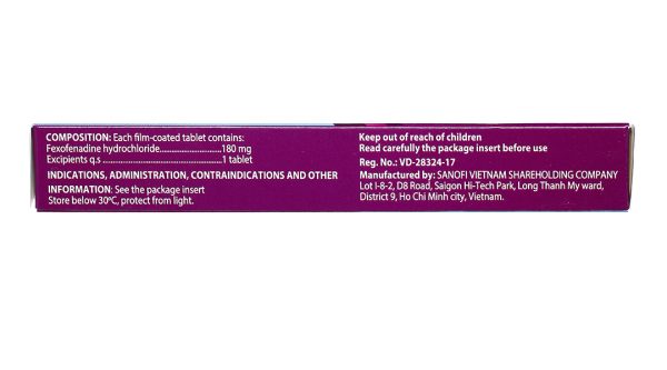 Telfast HD 180mg trị viêm mũi dị ứng, mề đay vô căn mạn tính (1 vỉ x 10 viên)