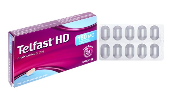 Telfast HD 180mg trị viêm mũi dị ứng, mề đay vô căn mạn tính (1 vỉ x 10 viên)