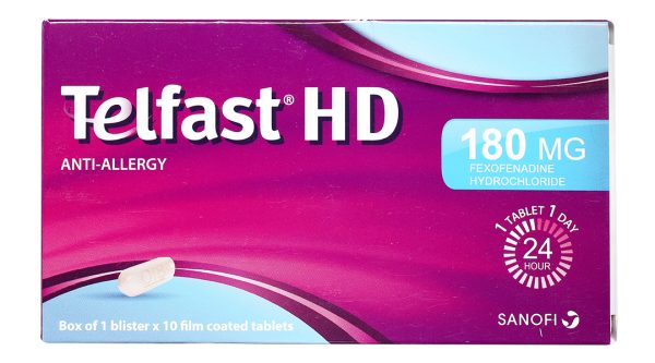Telfast HD 180mg trị viêm mũi dị ứng, mề đay vô căn mạn tính (1 vỉ x 10 viên)