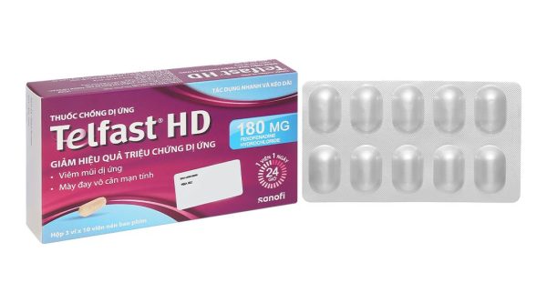 Telfast HD 180mg trị viêm mũi dị ứng, mề đay vô căn mạn tính (3 vỉ x 10 viên)