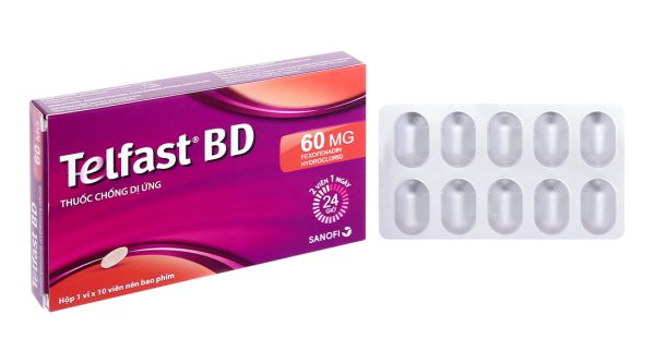 Telfast BD 60mg trị viêm mũi dị ứng, mề đay vô căn mạn tính (1 vỉ x 10 viên)