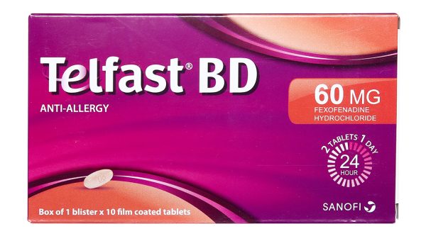 Telfast BD 60mg trị viêm mũi dị ứng, mề đay vô căn mạn tính (1 vỉ x 10 viên)