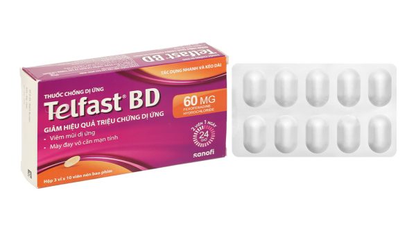 Telfast BD 60mg trị viêm mũi dị ứng, mày đay vô căn mạn tính (3 vỉ x 10 viên)