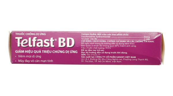 Telfast BD 60mg trị viêm mũi dị ứng, mày đay vô căn mạn tính (3 vỉ x 10 viên)