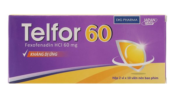 Telfor 60mg trị các triệu chứng viêm mũi dị ứng, mày đay (2 vỉ x 10 viên)