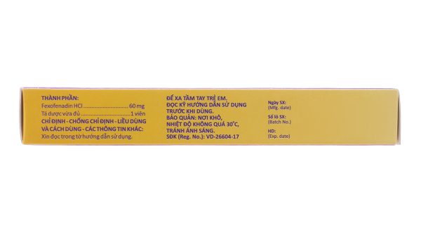 Telfor 60mg trị các triệu chứng viêm mũi dị ứng, mày đay (2 vỉ x 10 viên)