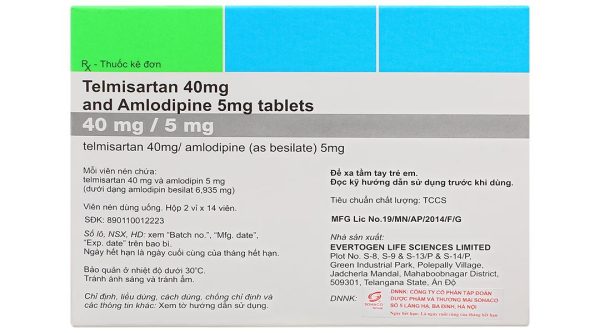 Telmisartan 40mg and Amlodipine 5mg tablets điều trị tăng huyết áp (2 vỉ x 14 viên)