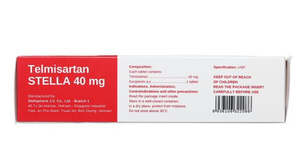 Telmisartan Stella 40mg trị tăng huyết áp, phòng ngừa bệnh tim mạch (3 vỉ x 10 viên)