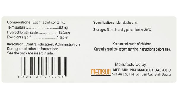 Telzid 80/12.5 trị tăng huyết áp vô căn (6 vỉ x 10 viên)