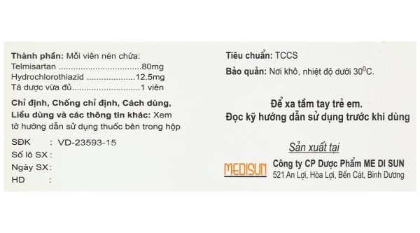 Telzid 80/12.5 trị tăng huyết áp vô căn (6 vỉ x 10 viên)