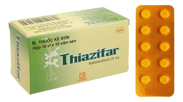 Thiazifar 25mg trị tăng huyết áp, phù do tim, do thận, gan (10 vỉ x 10 viên)