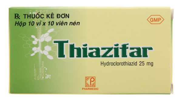 Thiazifar 25mg trị tăng huyết áp, phù do tim, do thận, gan (10 vỉ x 10 viên)