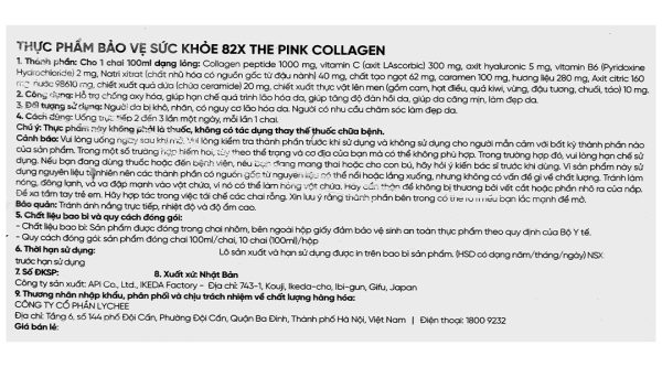 82X The Pink Collagen giúp chống lão hóa, làm đẹp da hộp 10 chai x 100ml