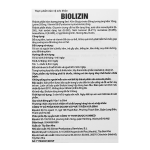 Siro Biolizin giúp tăng cường sức đề kháng cho cơ thể lọ 50ml