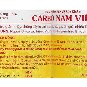 Carbo Nam Việt hỗ trợ giảm triệu chứng đầy hơi, rối loạn tiêu hóa chai 100 viên