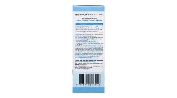 Dung dịch xịt Healthyplex D3K2 Spray hỗ trợ tăng hấp thu canxi chai 10ml