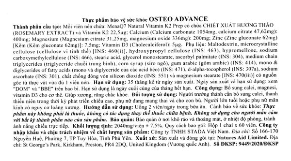 Osteo Advance bổ sung vitamin, giúp xương, răng chắc khỏe hộp 60 viên
