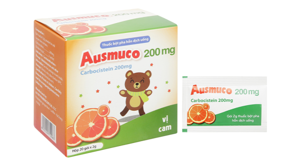 Bột pha hỗn dịch uống Ausmuco 200mg loãng đờm, tiêu chất nhày (20 gói x 2g)