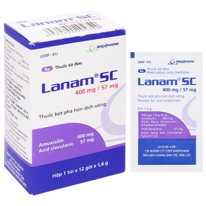 Bột pha hỗn dịch uống Lanam SC 400mg/57mg trị nhiễm khuẩn (12 gói x 1,6g)