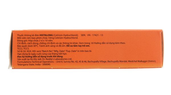 Histalong 10mg trị viêm mũi dị ứng, mề đay (2 vỉ x 10 viên)