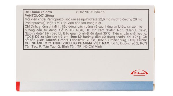 Pantoloc 20mg phòng và trị trào ngược dạ dày, thực quản (1 vỉ x 14 viên)