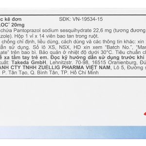 Pantoloc 20mg phòng và trị trào ngược dạ dày, thực quản (1 vỉ x 14 viên)