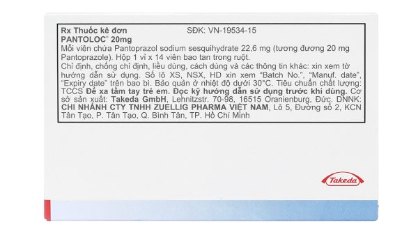 Pantoloc 20mg phòng và trị trào ngược dạ dày, thực quản (1 vỉ x 14 viên)