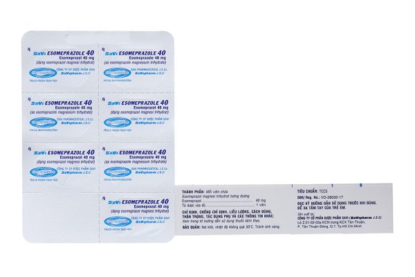 SaVi Esomeprazole 40 trị trào ngược dạ dày, thực quản (2 vỉ x 7 viên)